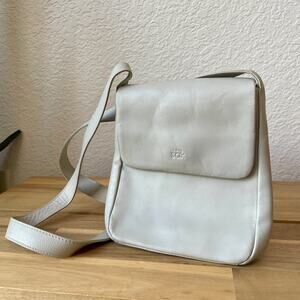 The Sak Leather Mini Purse in Gray Beige Long Strap Crossbody